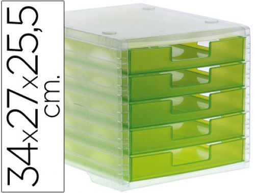 Bloco classificador de secretaria liderpapel empilhaveis 5 gavetas verde kiwi translucido 340x270x255 mm , Q-connect , 49299 , 5705831149236